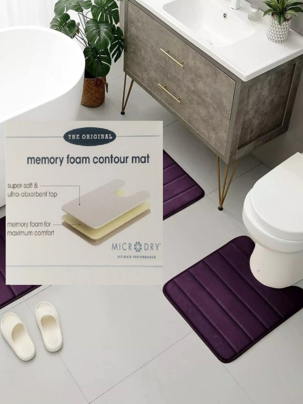 new PURPLE IRIS 21x24" MICRODRY Super-Soft Quilted Memory Foam Contour Rug